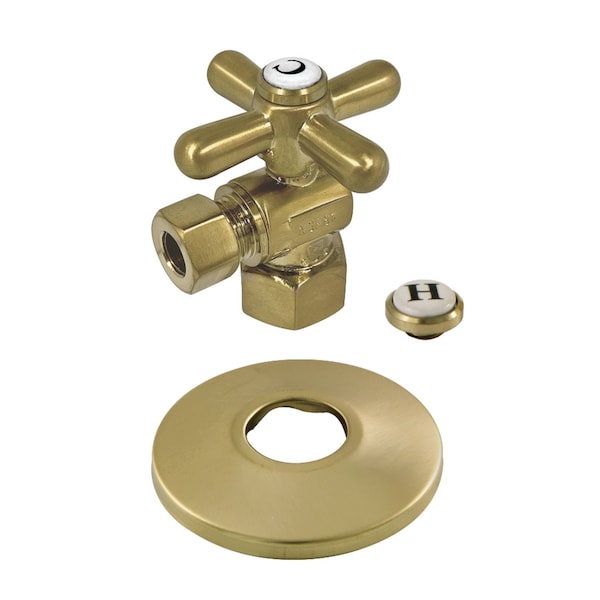 1/2" FIP X 3/8" OD Comp Quarter-Turn Angle Stop Valve W/ Flange, Brass